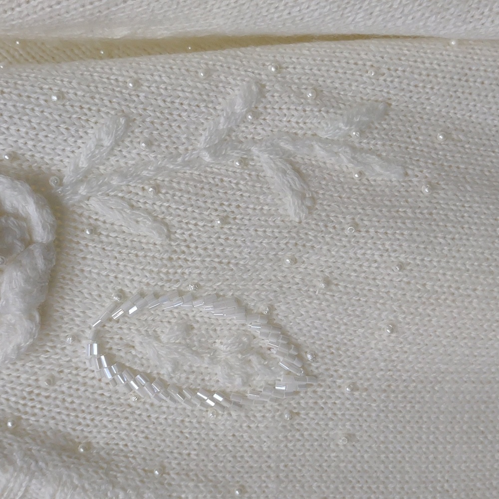 Adrian Delafield Vintage All Dolled Up White Floral Applique Knit LS Sweater - Picture 8 of 11